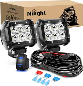 Nilight LED Light Bar 2PCS 18W Spot Led Pods Led Off Road Lights 12V 5Pin Rocker Switch LED Light Bar Wiring Harness Kit 2 Leads for Truck SUV ATV UTV