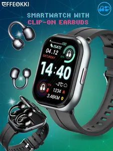 EFFEOKKI D12 Smartwatch with Clip-On Earbuds 2-in-1 Wireless Fitness Tracker Heart Rate Monitor Calls Music Notifications Multi-Sports NFC for Android iOS Perfect Gift fathersdaygift