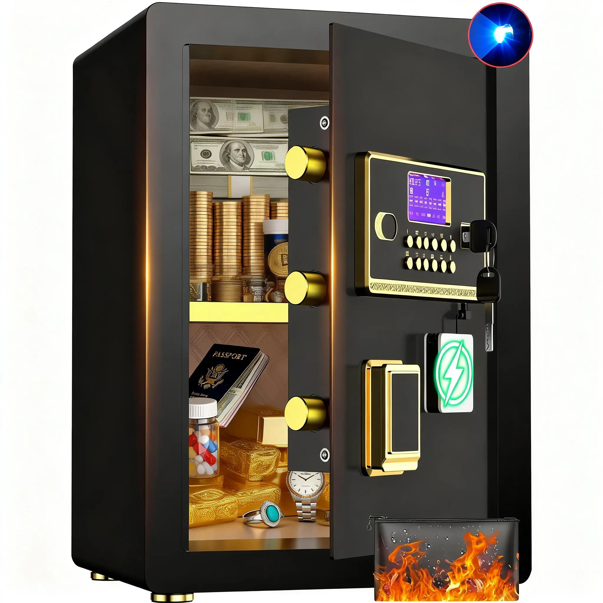 ACTIGER Large Anti-Theft Safes - Adjustable Shelf, Digital Keypad, Electronic Lock, LED Lights, Smart Alarm, Dual Security, Fireproof Bag, Inner Locking Cabinet for Home, Office summerwins, Safe Box, Home Security System, Key Lock