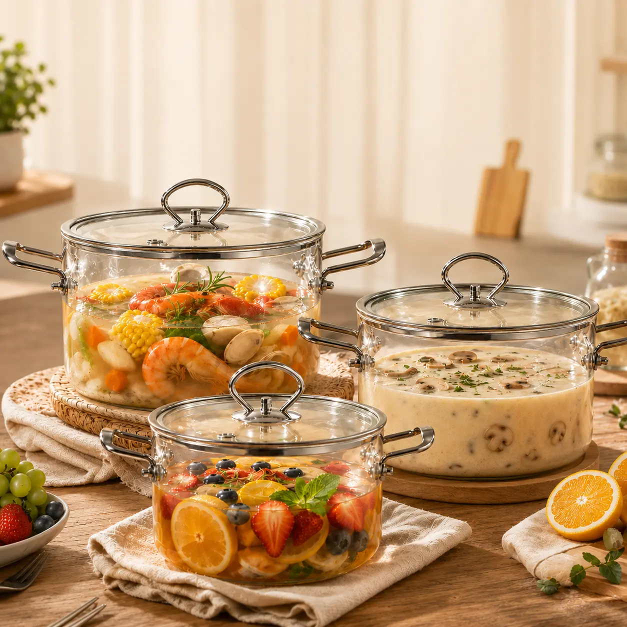Glass Cooking Pot with Lid 3.5/4.5/5.5L, Clear Soup Pot, Home Chef Cookware, Kitchen Gift for Dad, Father's Day Gift for Cooking Lovers