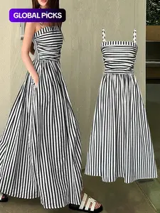 Women's Striped Print Cami Dress, Casual Sleeveless Spaghetti Strap Dress for Summer, Ladies Clothes for Beach Holiday