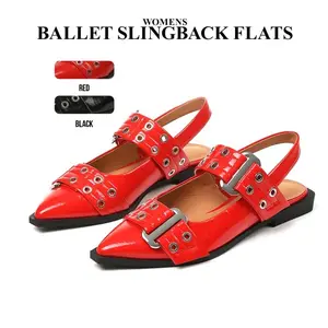 CYNLLIO Womens Ballet Flats Pointed Toe Wide Welt Metallic Eyelet Buckle Slingback Flat Heel  Slip on Casual Work Party Ballerina Flats Shoe