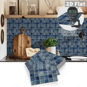 10 PCS Deep Sea Blue & Gold Vein Mosaic Square GST Tile Stickers | PE Crystal Foam Waterproof Anti-Collision | Peel & Stick Decor for Kitchen, Bathroom & Ceiling