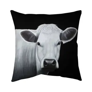 Begin Home Decor 5541-1616-AN516 16 x 16 in. White Cow Monochrome Pillow - Animal Home Decor Cushion