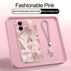 Lace Pearl Optical Illusion Art 2D Phone Case,Suitable for [iPhone 16] high-end women's, Lanyard a beautiful four-leaf clover lanyard is included🍀 952
