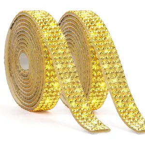 Self Adhesive Rhinestone Ribbons 2 Rolls 2 Yard   Rhinestone Strips  Rhinestone Ribbon Roll Stickers Glitter Bling Ribbon Rows Tape for DIY Crafts Fabric  Shoes Decor