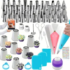 108 Piece Piping Bag Set, Includes 48 Tips, 7 Large Tips, 40 Disposable Bags, Reusable Blue Bags, Conversioners, Pastry Decorating Tools, Instructions