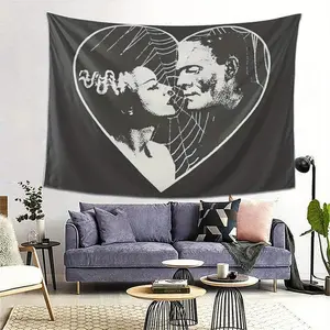 Frankenstein and the Bride Gothic Romantic Tapestry - Durable Anti-Wrinkle Soft Polyester Fabric Wall Decoration, Bedroom Party Decoration Banner, Unique Gift Ideas, Retro Horror Aesthetics Exquisite Patterns, Home Room Decorationroom decor