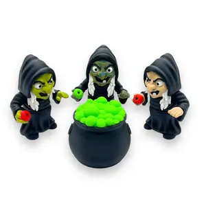 Spooky Halloween Witch Coven Set with Cauldron - 3D Printed Articulated Ornaments for Spooky Decoration - Perfect for Halloween Fans