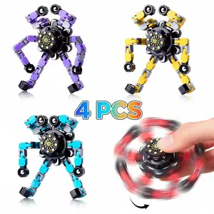 4 PCS Transformable Fidget Spinners Toys for Kids and Adults with Anxiety Stress Relief Gifts, Durable Robot Fingertip Gyros for Party Favors Stocking Stuffers Treasure Box