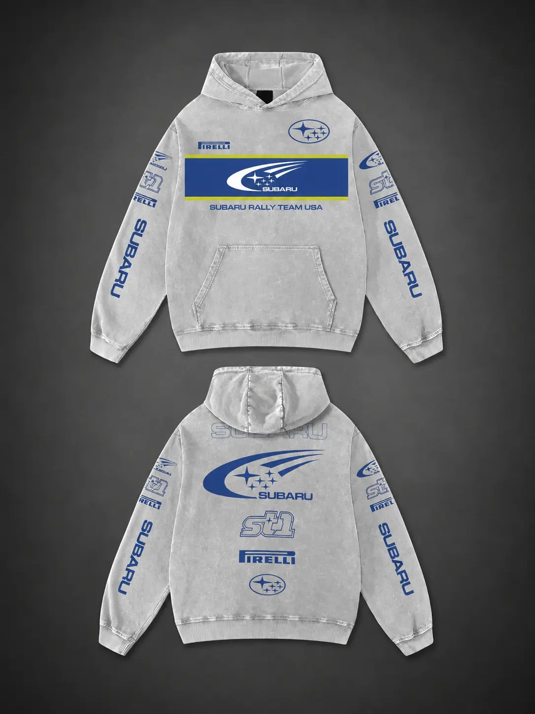 Subaru STI Racing Hoodie, Vintage Acid Wash Motorsport Hoodie, Oversized Streetwear Pullover Sweatshirt for Men Women, Rally Car Inspired Heavyweight Graphic Hoodie, Premium Racing Fan Apparel