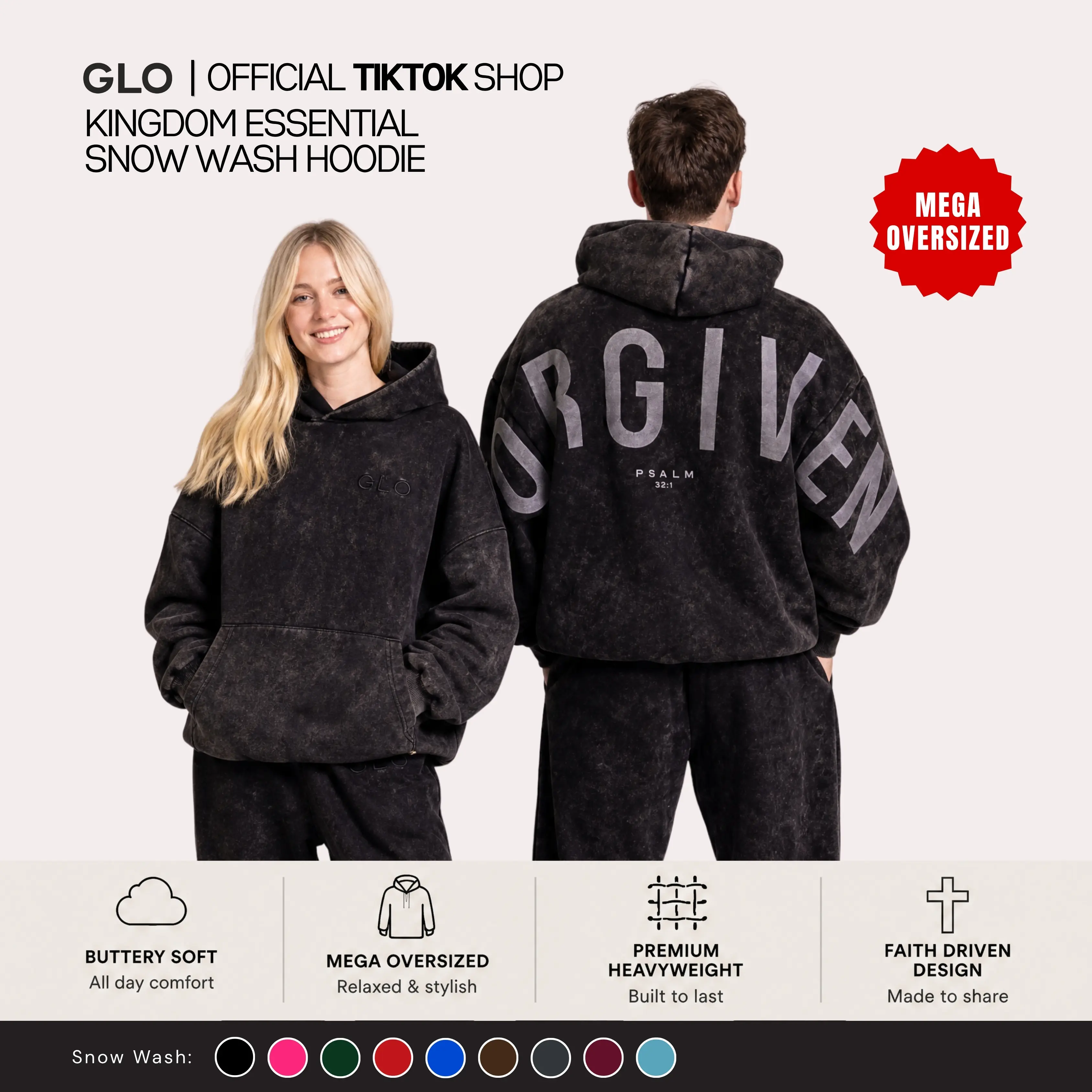 GLO Kingdom Essential Hoodie | Snow Wash Collection | Oversized Christian Hoodie | Buttery Soft Womenswear Fabric GLO Kingdom Essential Hoodie | Snow Wash Collection | Oversized Christian Hoodie | Buttery Soft Womenswear Fabric