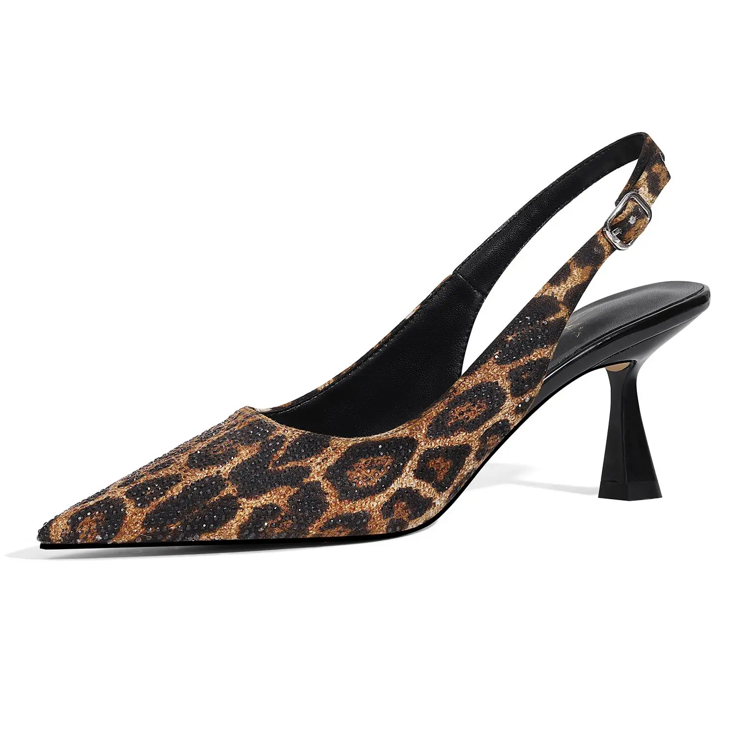 LOCERICH Women's Rhinestone Trim Kitten Heel Pumps - Pointed Toe Slingback Dress Shoes with Polyurethane PU Upper, Chic Footwear for Wedding Party, Casual Wear, Ankle, Elegant, Fashion