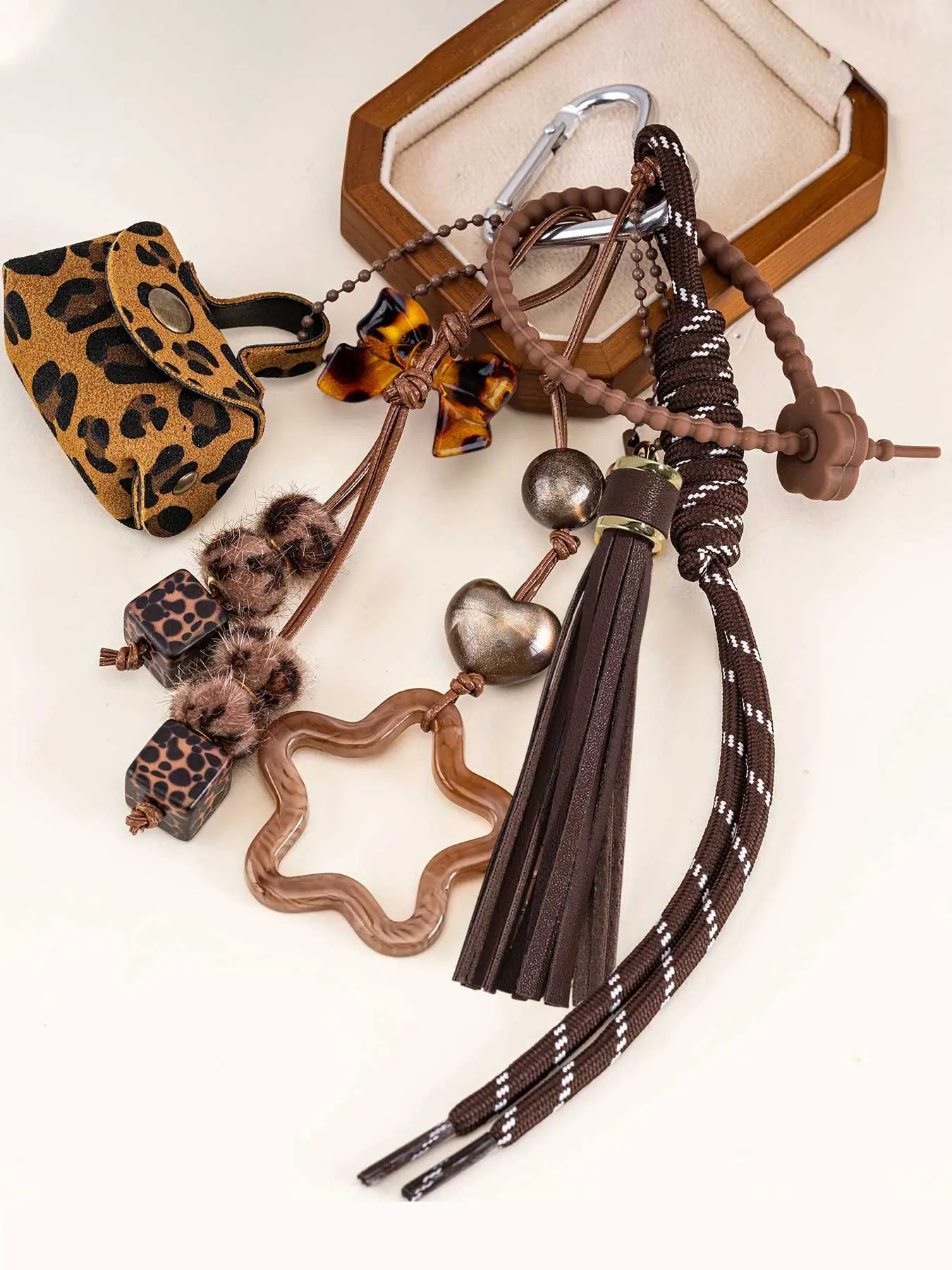 Faux Leather Leopard Handbag Coin Purse Keychain, Keychain Accessory, With Tassel Charm Key Ring Braided Rope Lanyard Bag Pendant Car Backpack Key Chain Bag Purse Charm Accessories Hanging Decoration, Keychain