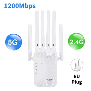 Portable Tri-Band Pocket WiFi Hotspot Router with AC1200M/300Mbps High Gain Signal Boost, Dual 2.4G/5G Band Network Expander, EU Plug Wireless Repeater Amplifier Accessory