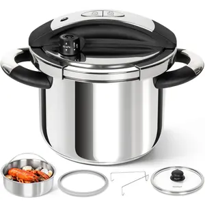 Michelangelo Stainess Steel Improved Pressure Cooker, 3-in-1 Multi-functional Large Capacity Household Cooking Pot with Handle and  Steam, Kitchen Cookware  6/8 Pressure Cooker