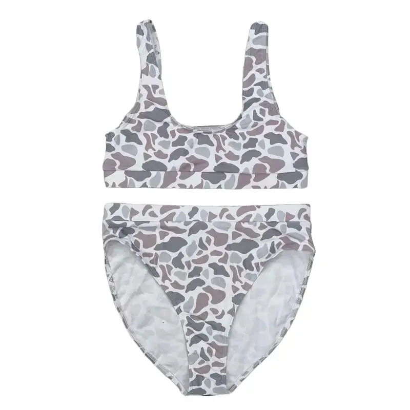 Women Camo Two Piece Swimsuit Bikini Set With High Waisted Bottom Summer Swimwear