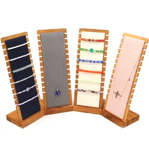 1set Pine Wooden Velvet Vertical Jewelry Display Stand Fit For Counter Jewelry Sales Display Rack Holder Home Jewelry Storage