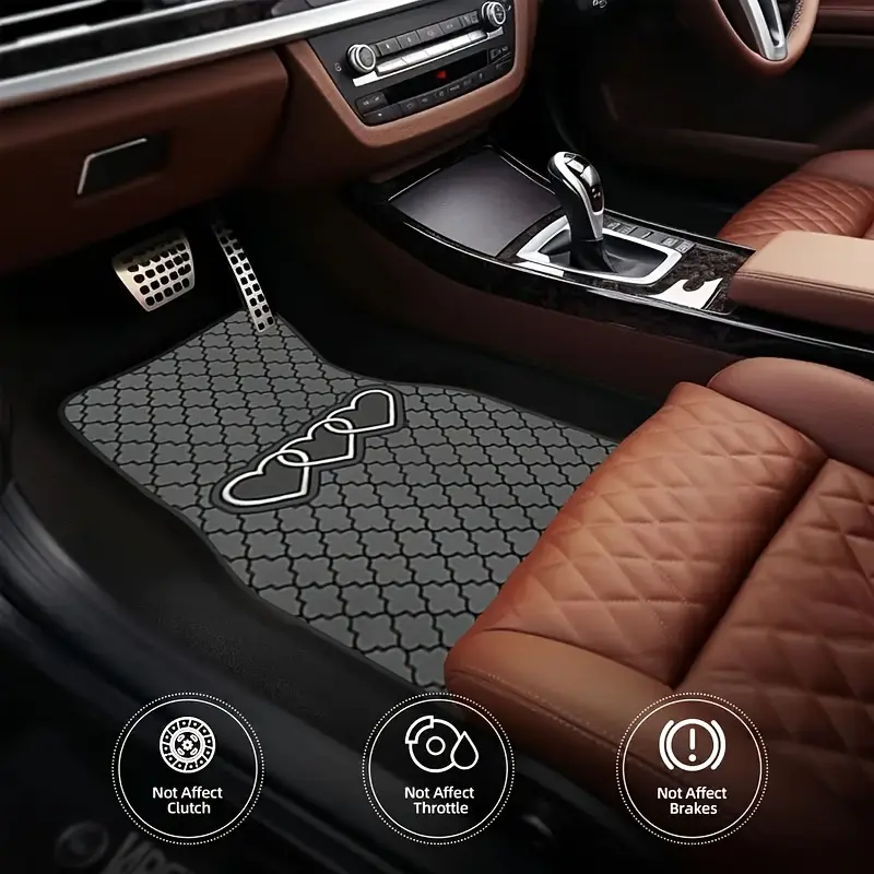 2D flat 4 pieces black and gray geometric heart pattern car floor mat, advanced all-weather protection Durable polyester material, easy to clean, suitable for cars and SUVs fashionable interior accessories, the perfect gift for parents or loved ones