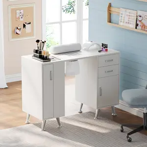 42" Professional Manicure Table for Nail Tech with Electric Dust Collector, Nail Desk with Vertical Pull-Out Locker, 1 Storage Cabinet, 2 Drawers Open Shelves & Wrist Rest for Beauty Salon