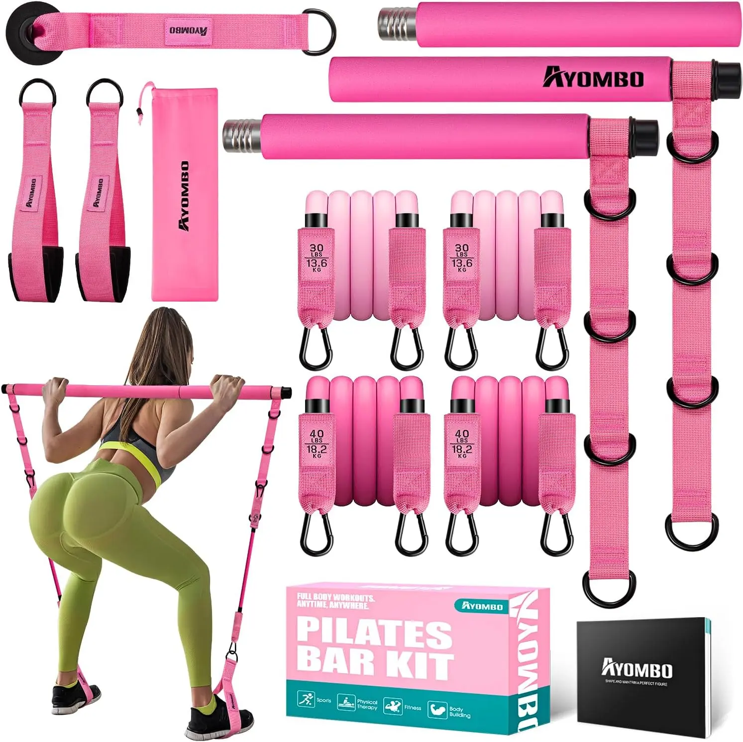 Pilates Bar Kit with Resistance Bands, Multifunctional Pilates Bar for Women & Men with Heavy-Duty Metal Adjustment Buckle, Pilates Home Equipment for Full BodyWorkouts