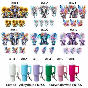 6 Piece DIY Mini Insulated Cup Keychain Set, Keychain Included, Includes Elephant Pattern Stickers, Transfer Sticker DIY Accessories, Handbag Decor Craft Kit, Keychain Bag Pendant
