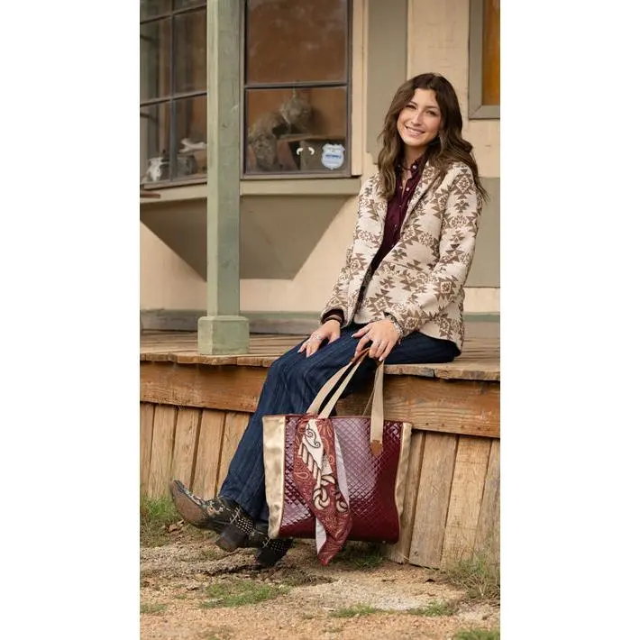 Women's Woven Polyester Jacquard Blazer with Aztec Print, Athletic Fit Featuring Concho Buttons and Hand Pockets, Women's Clothes, Geometric, Jacquard Weave, Aztec Woven, Tan Aztec