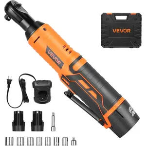 VEVOR 3/8 Cordless Electric Ratchet Wrench Set, 33 Ft-lbs 12V Power Ratchet Tool Kit with 45-Min Fast Charge, 2-Pack 2.0Ah Battery, Built-in LED Light, Variable Speed Trigger, 10 SocketsVEVOR Super Brand Day