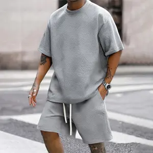 2-Piece Jacquard Crew Neck Casual Set - Lightweight Fabric, Ideal for Home Lounging & Light Outdoor Activities Clothes Matching men's 2 piece set Top men's sweatsuit set men 2 piece sets men's 2 piece set