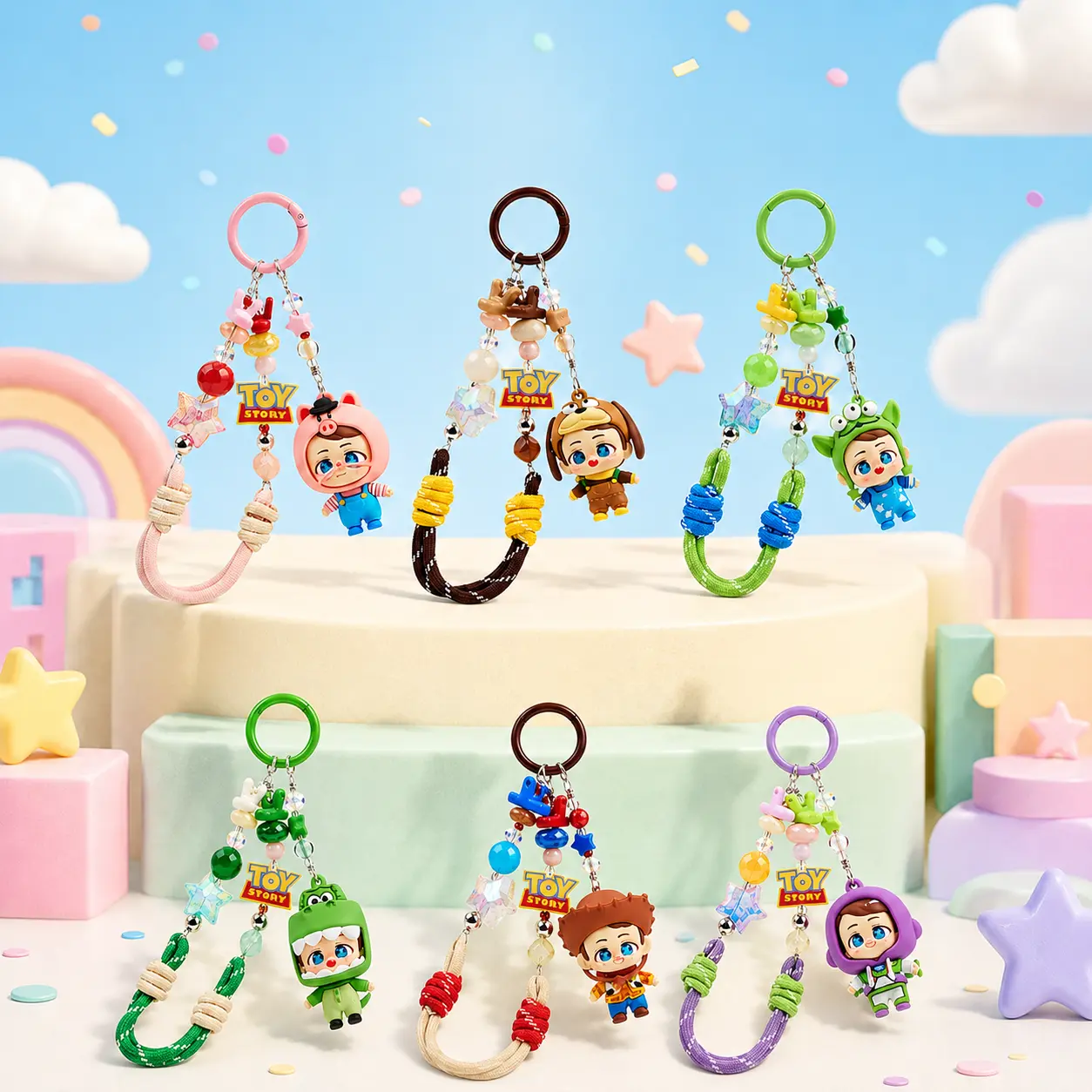 MINISO x Disney Pixar Toy Story Childhood Memories 3D Beaded Charm Keychain | Cute Character Bag Pendant for Backpacks, Keys, Purses & Gifts