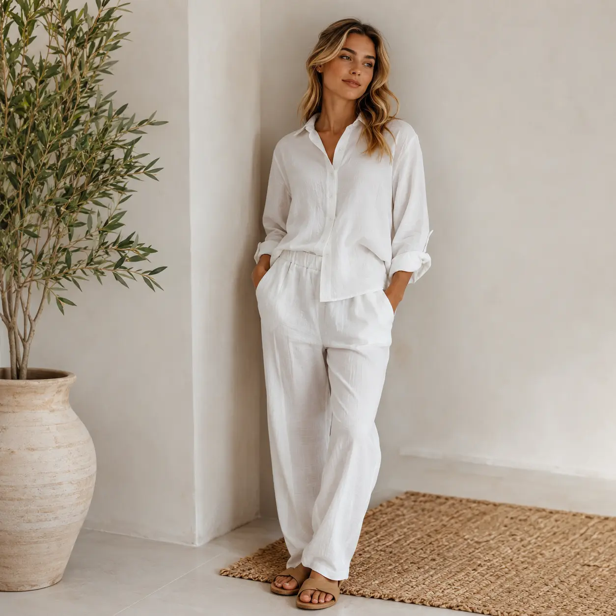 Plus Size Loungewear Set - Oversized Linen-Look Shirt & Pants for All-Day Comfort (No More Tight Clothes!) - Perfect for WFH, Travel & Lazy Sundays women Womenswear Pjs