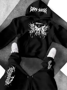 Teen Boys Sports Set 2 Piece, Dark Gothic Street Spiked Hoodie Sweatshirts and Straight Leg Sweatpants, Fall Winter Casual Wear, Comfortable Daily Use