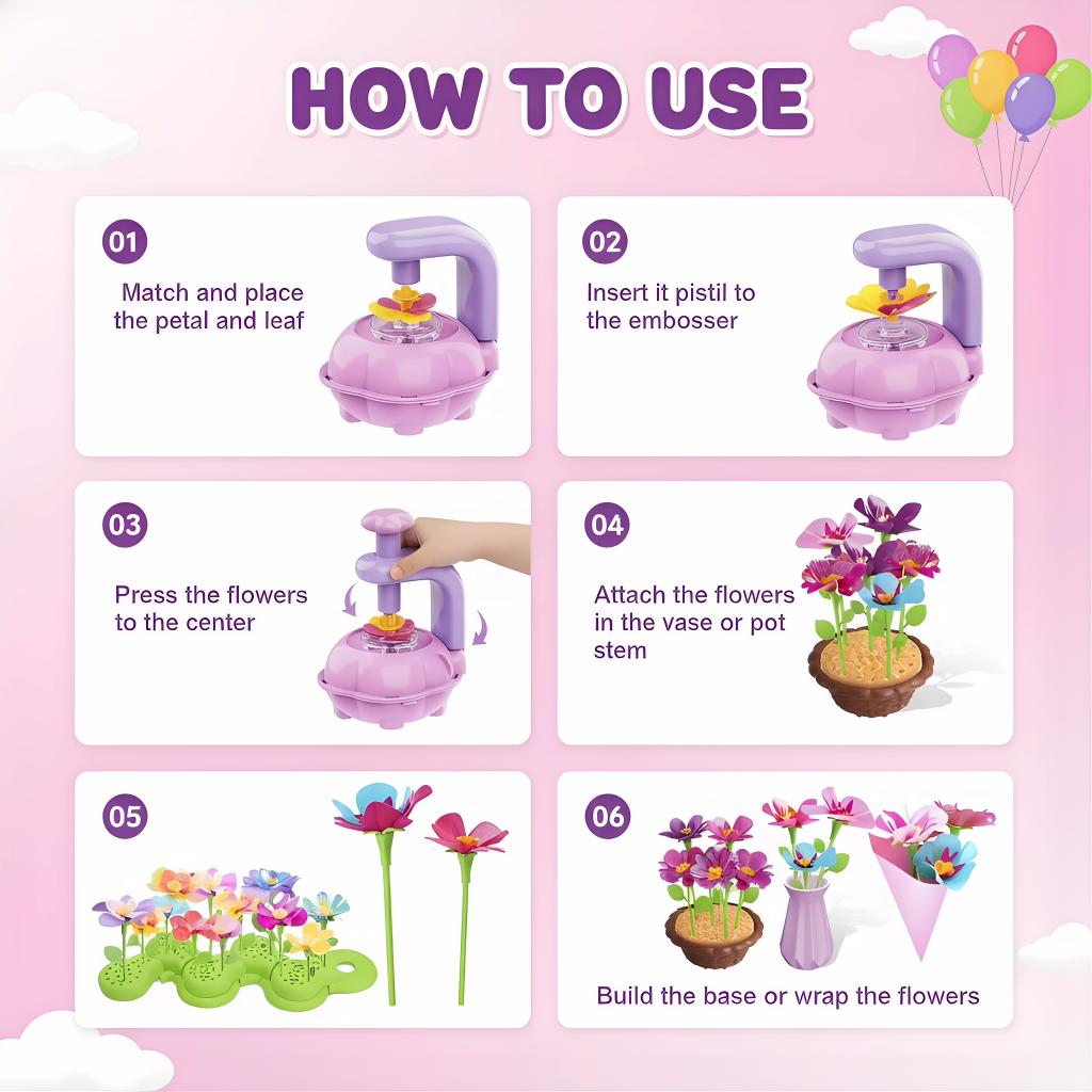 DIY Flower Bouquet Craft Kit for Kids – Colorful Build & Arrange Floral Set, Educational Creative Activity Toy, Birthday Gift for Girls Boys with 3 4 5 6 7 8 9 10 11 12 Years Old