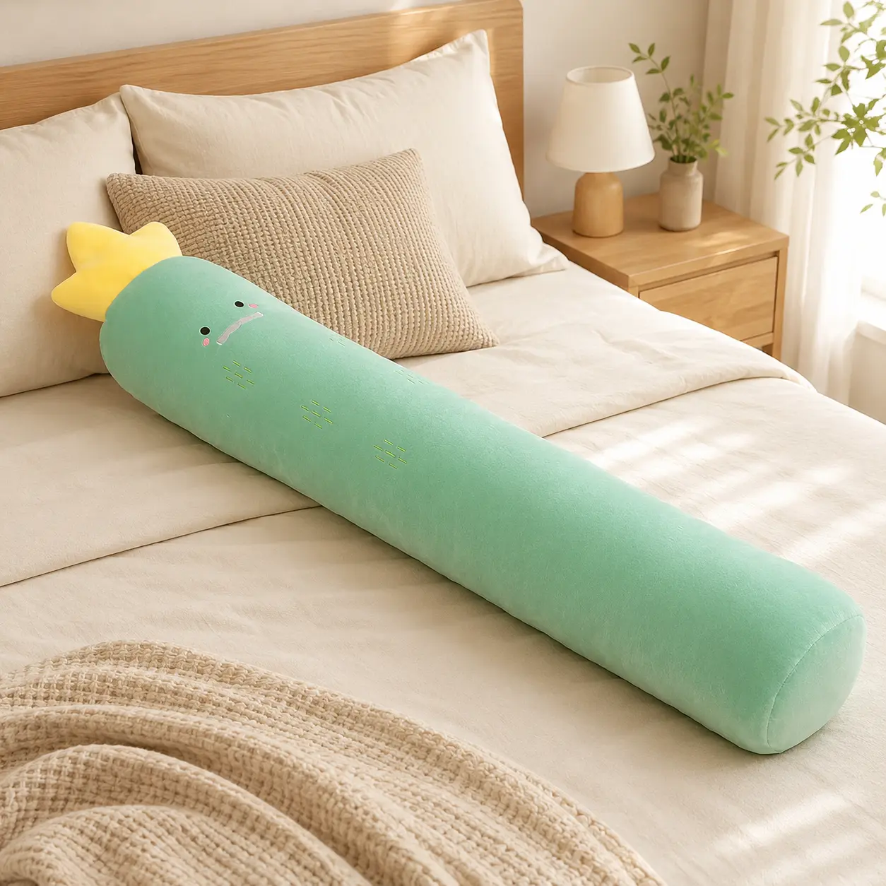100cm Cute Long Plush Body Pillow, Cartoon Cactus Strawberry Dinosaur Carrot Bolster Pillow, Ultra Soft Hugging Pillow for Bed Sofa Nap Relaxing, Cute Embroidered Plush Pillow Gift