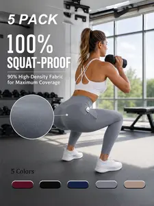 OKP Women's 5-Piece High-Waisted Sports Leggings with Pockets, Comfortable Activewear for Fitness, Gym & All-Season Everyday Athletic Yoga Bottoms