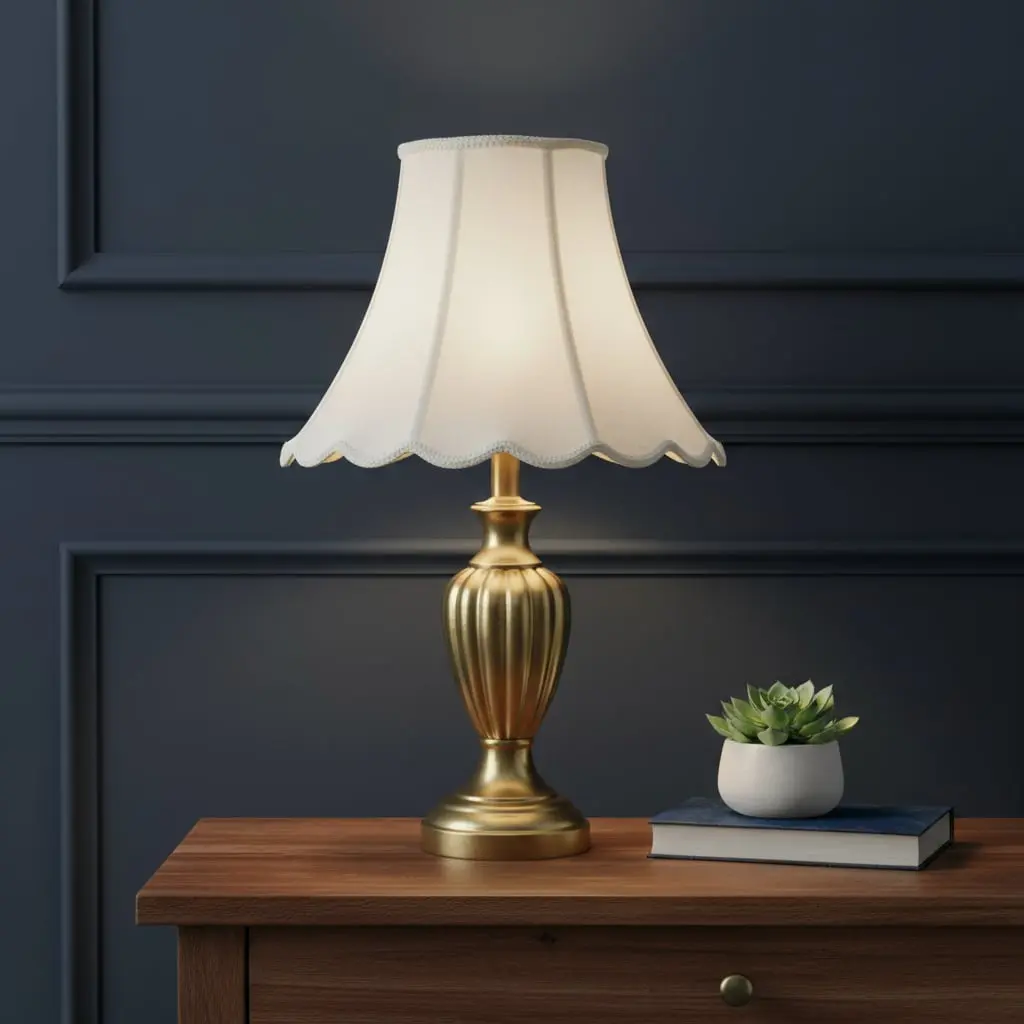 Eggshell Linen Piped Bell Lamp Shade with 360-Degree Stand, 13.13x18x18 in, Decorative Lights Accessory for Living Room (Model 654725)