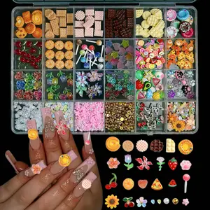 1 box of nail accessories resin lollipop flower multicolor mixed nail accessories pearl cartoon DIY handicraft set