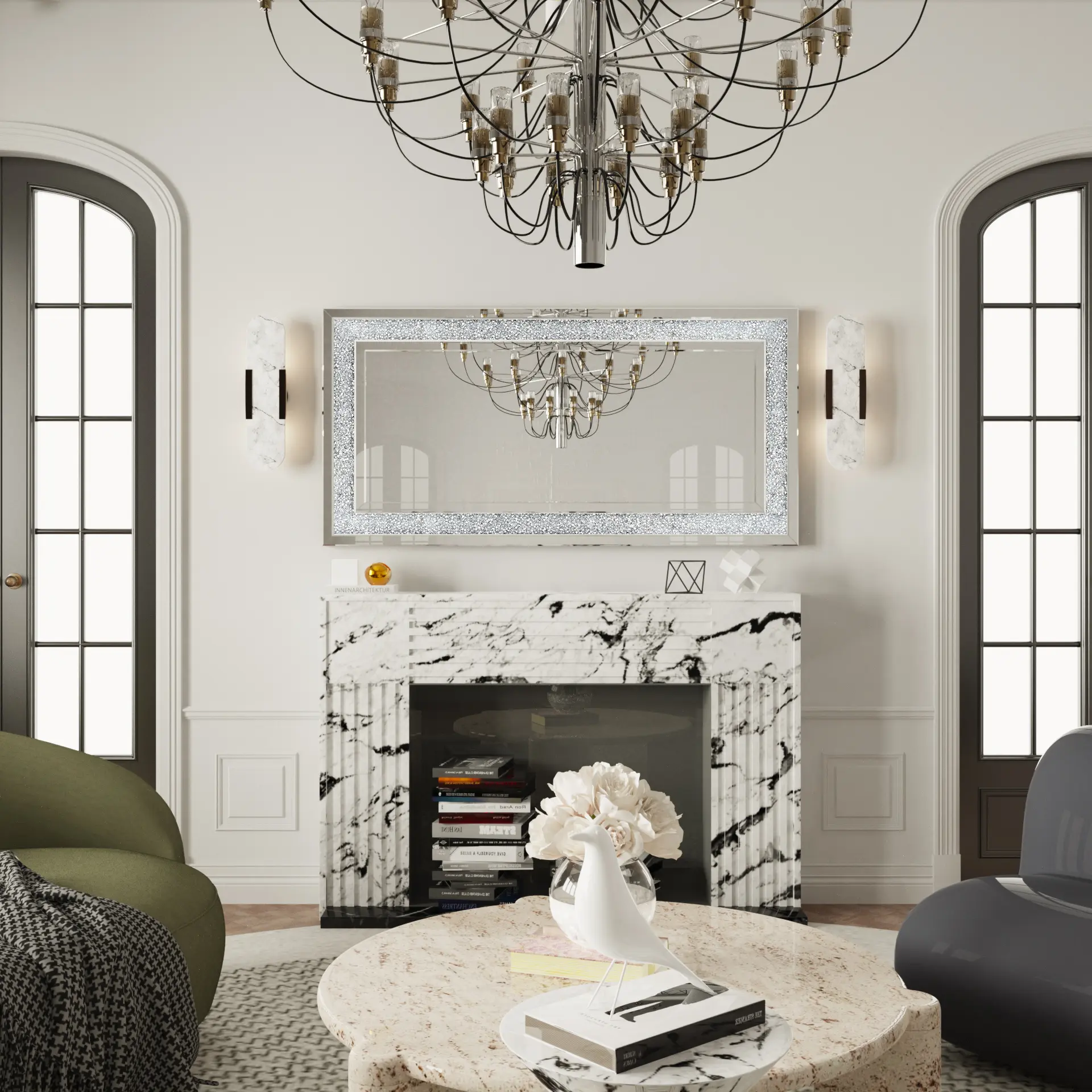 48" x 24" Rectangular Wall Accent Mirror Sparkle Crush Diamond Wall Mirror