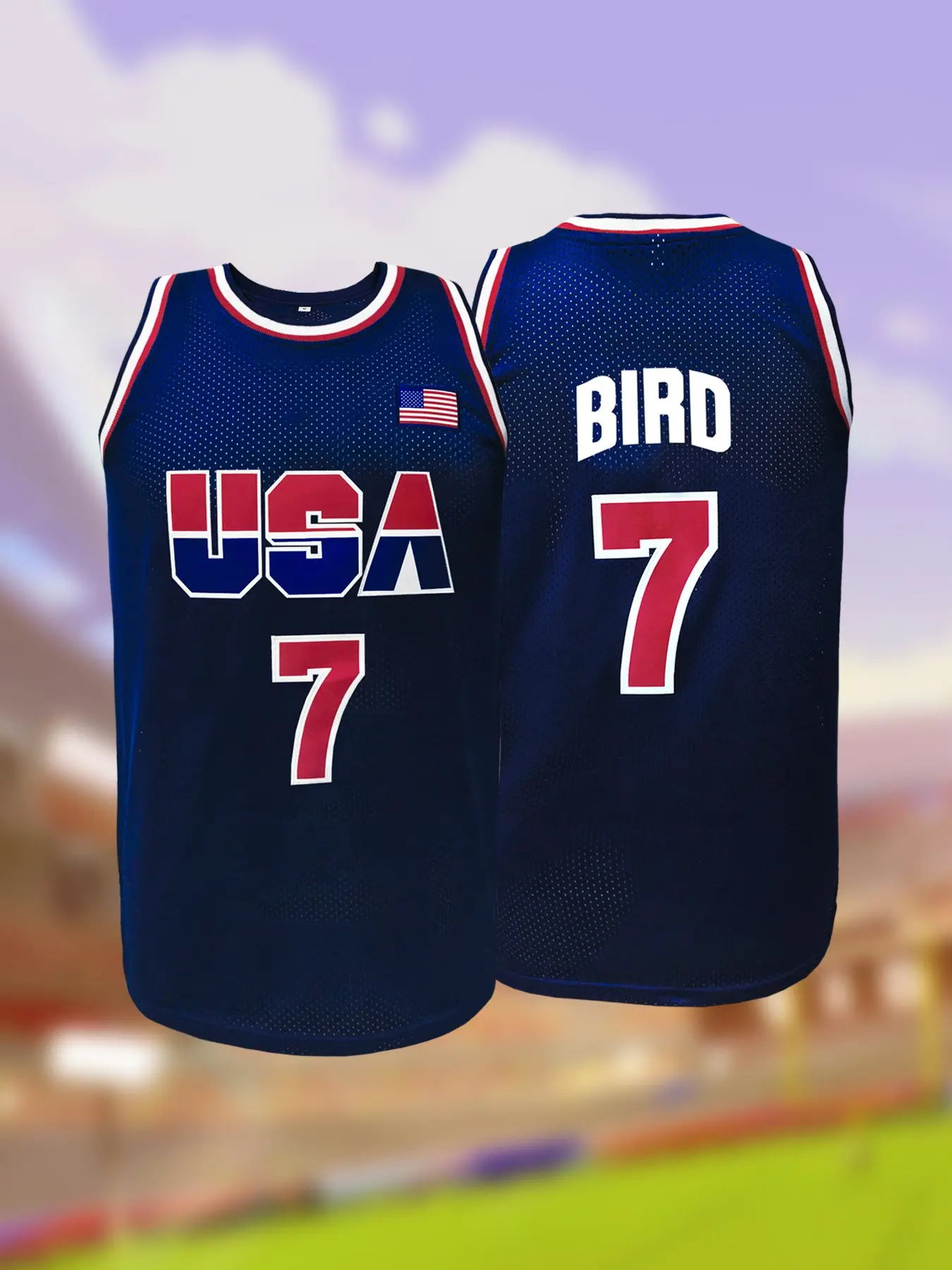 #7 Bird USA Retro Embroidery Basketball Jersey Unisex Embroidered Mesh Sleeveless Basketball Wear Sports Shirt for Hip Hop Theme Party Daily Outfit Sports Clothing