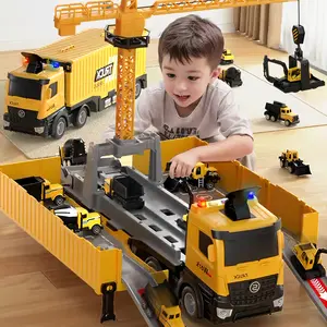 Construction Toys Truck Crane for Kids - Transport car Truck Race Track Kids Toy Eject Car Set Excavator Bulldozer Dump Trucks Cement Truck Vehicle Easter Christmas Birthday 2+ 3 4 5 6 7 8 Years Old Boy Girl Gift Play Set summervibes Play Set High Quality