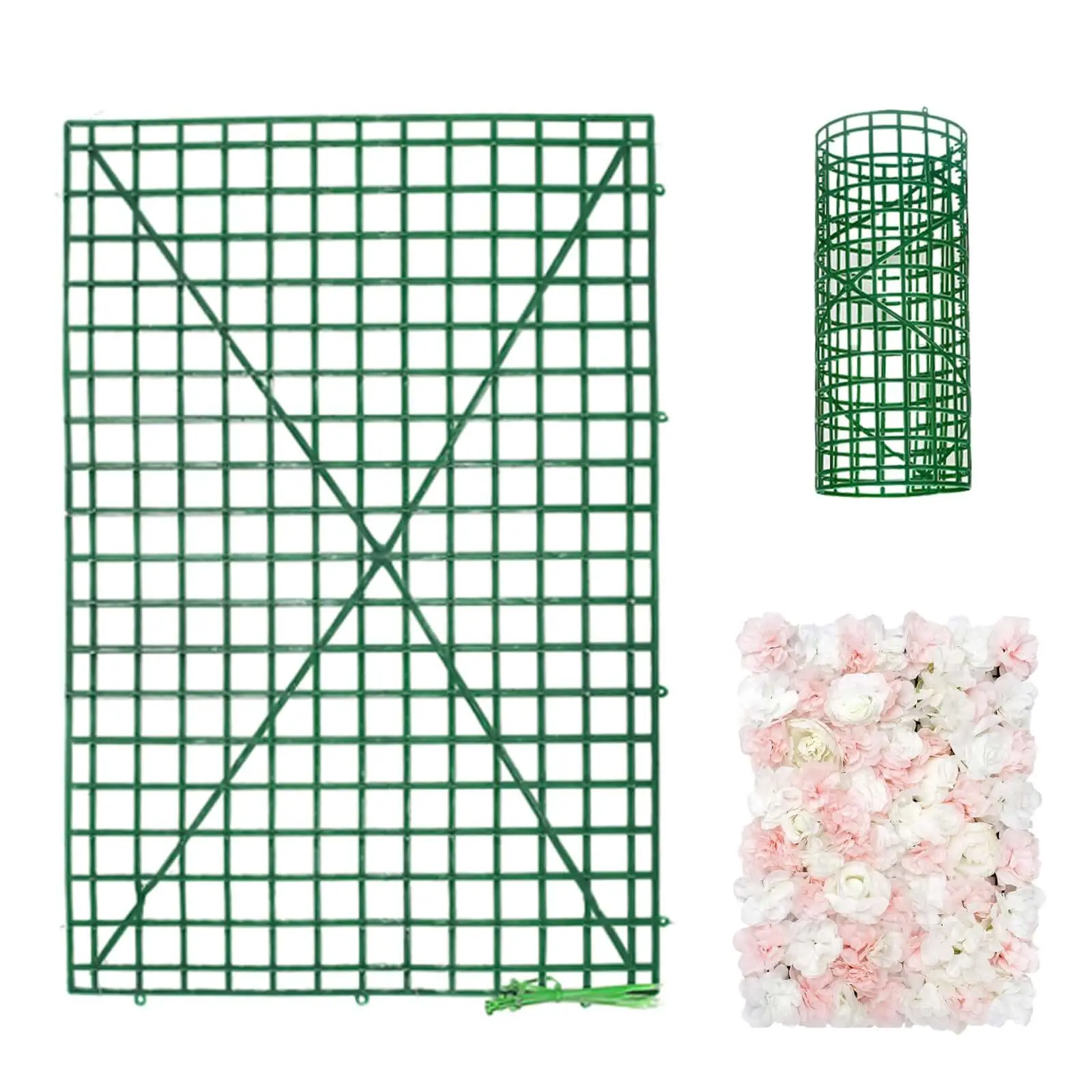 10-Pack Rectangular Dark Green Plastic Mesh Flower Wall Panels - 24"x16" Decorative Garden Fences, Outdoor Fence Accents, Easy Cleaning DIY Backdrop Grid Frames for Baby Shower, Floral Arch Decor