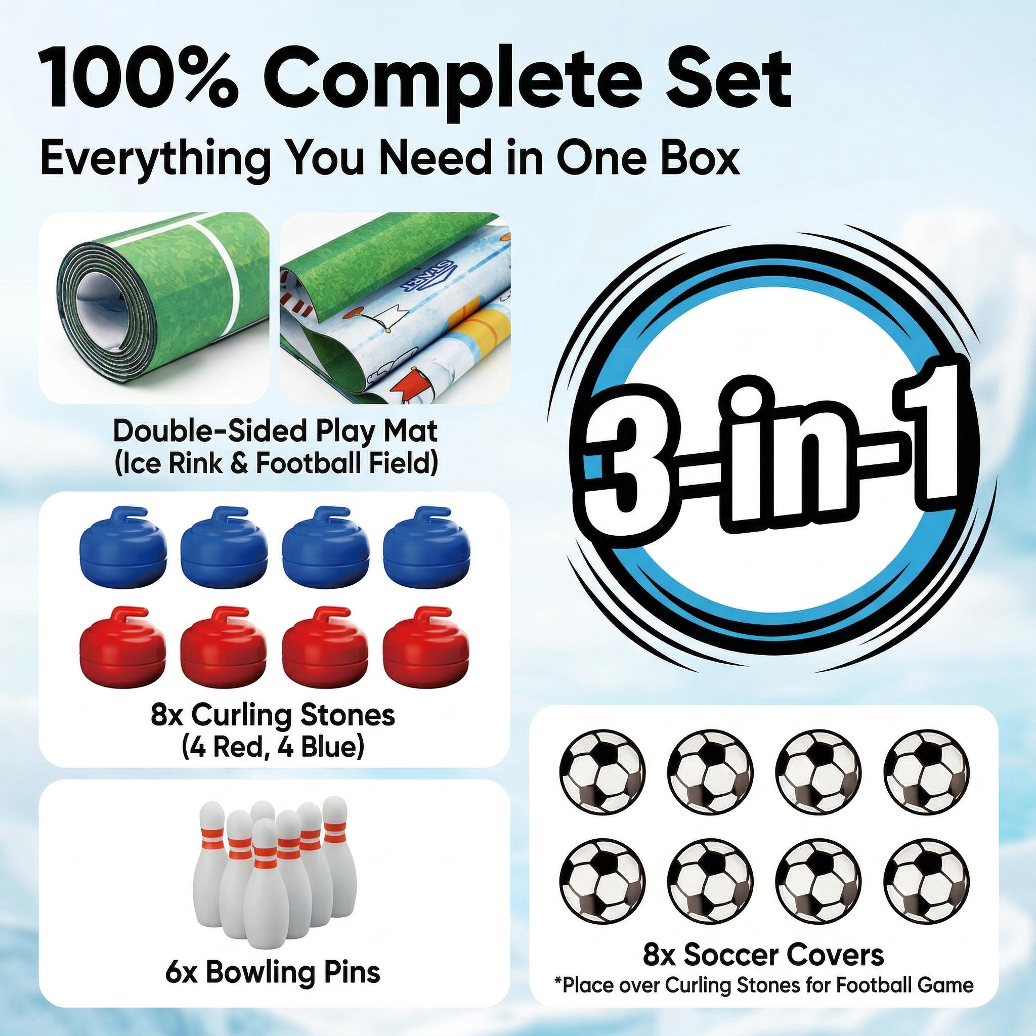 Football Carnival! 3-in-1 Tabletop Game Set | Mini Soccer, Curling & Bowling | Portable Parent-Child Indoor Competitive Toy | Ideal for Parties, Gatherings, Travel & Entertainment, Suitable for Kids and Adults