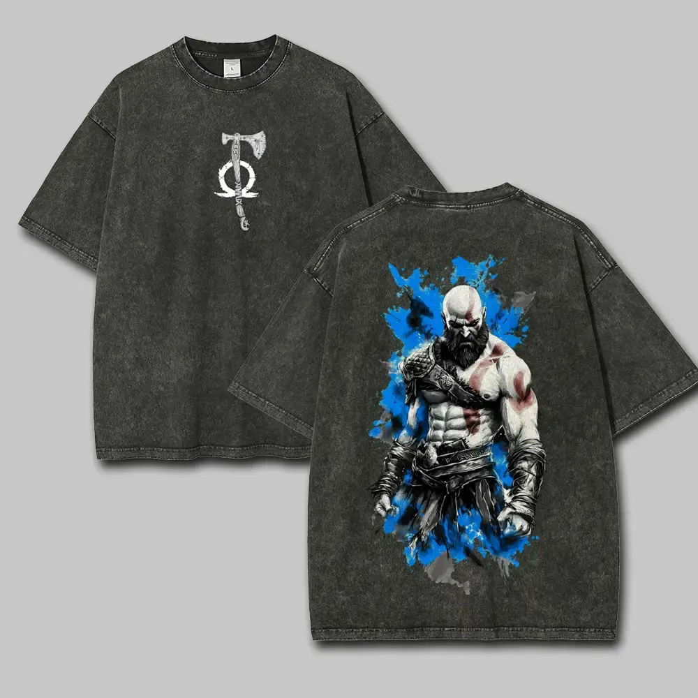 Men's 280gsm Heavyweight Retro Washed Pure Cotton Graphic T-Shirt, Loose-Fit Streetwear Summer Top with Anime-Inspired Casual Style for Vacations, Thanksgiving