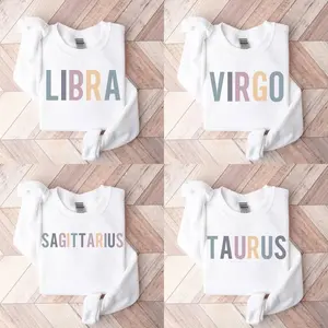 12 Zodiac Signs Graphic Sweatshirt - White Color, Unisex Astrology Pullover for Men and Women, Horoscope Crewneck with All Star Signs, Spiritual Gift Idea, Casual Long Sleeve Shirt for Daily Wear - HARSIN