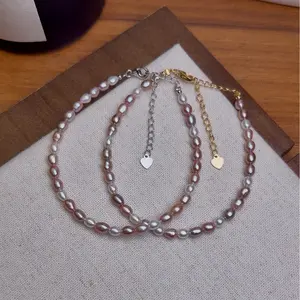 PEARLISM Handmade Freshwater pearl bracelet.Pink cute elegant bracelet jewelry.Bead string bracelet.Pink and white pearl jewelry.Real pearl jewelry.(3-4mm)-JFDB015