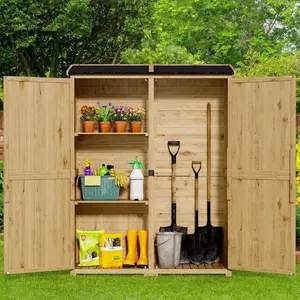 Country Rustic Outdoor Wooden Storage Cabinet with Waterproof Roof, Double Lockable Doors, Country Rustic Cabinets