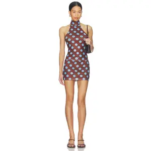 MORE TO COME Virlen Mini Skirt Set in Brown & Blue Dot