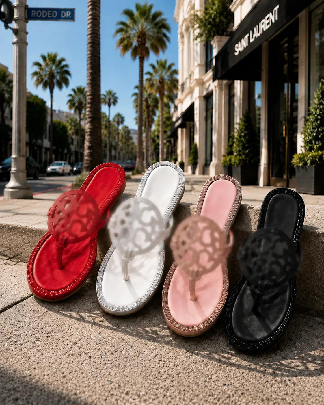 Women’s Sparkle Crystal Flat Sandals, Elegant Summer Rhinestone Flip Flops, Chic Vacation Shoes For Beach & Street Style