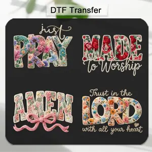 Christian-Themed DTF Transfer Stickers 4PCS/SET AMEN MADE PRAY LORD Washable Durable Iron-On Transfers for T-Shirts Bags Fabric Decor