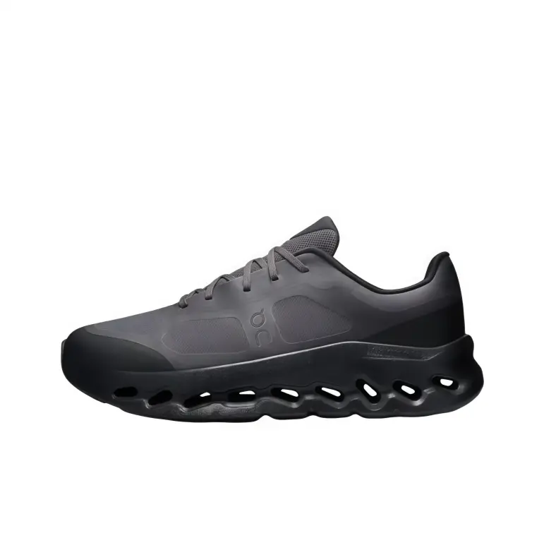 Unisex Lightweight Road Running Sneakers Dark Grey Mixed Mesh Synthetic Upper Embossed Side Logo Hollow Cut‑Out Cushion Midsole Shock‑Absorbing Lace‑Up Athletic Training Shoes For Men Women